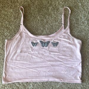 Pink Hollister Butterfly Embroidered Women's Top